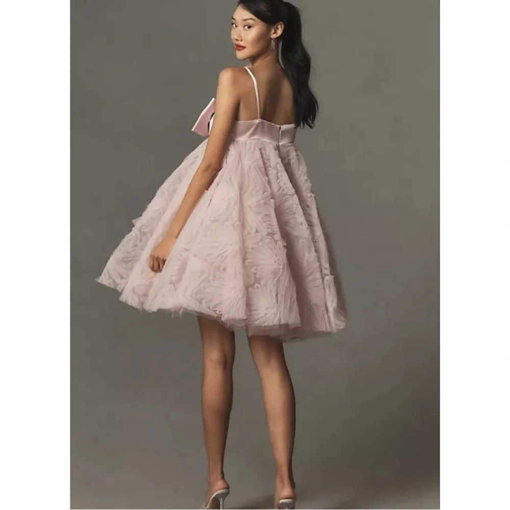 Mac Duggal Pink Bow Front Tulle Mini Dress - Picture 3 of 12
